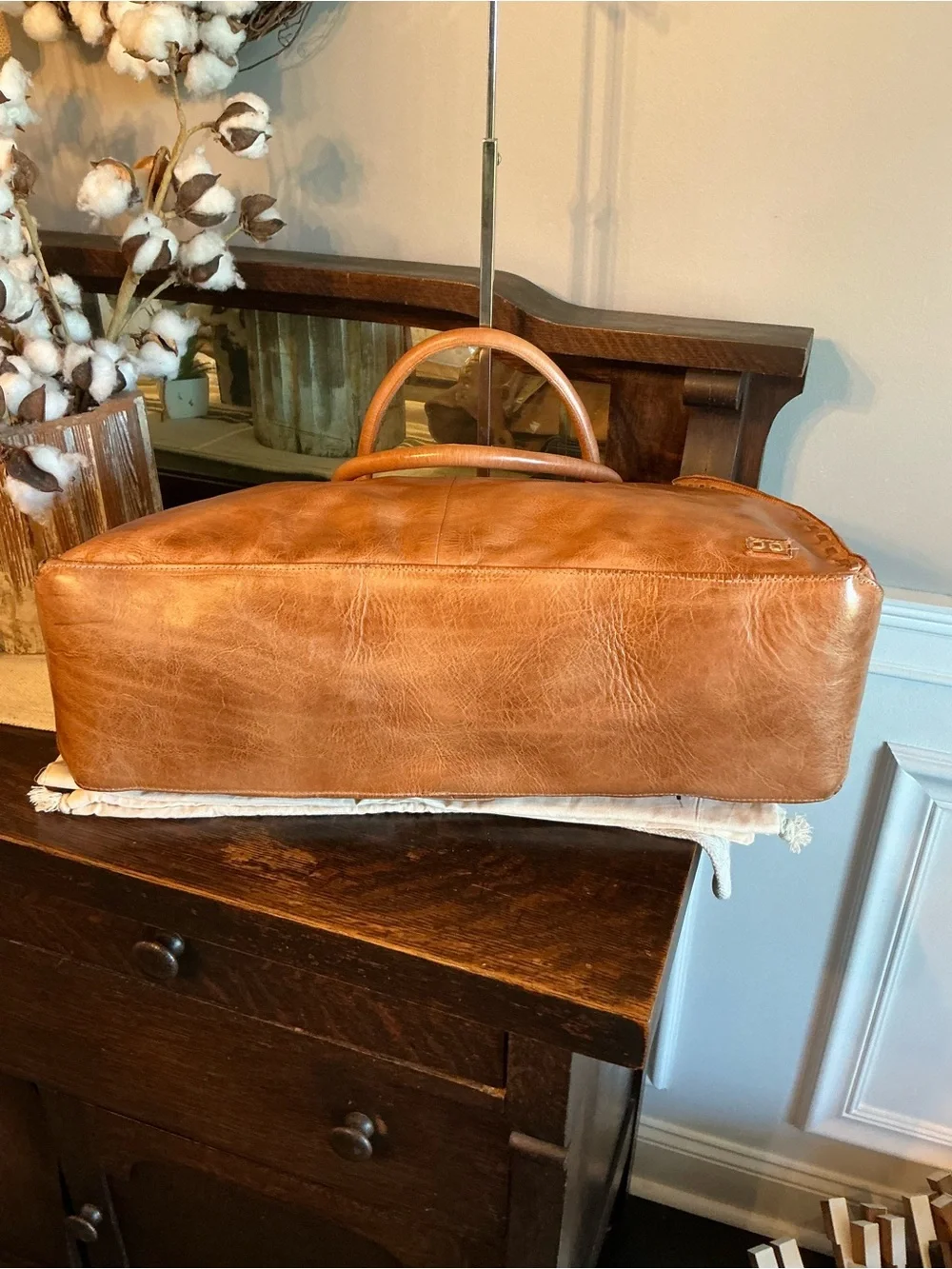 NWT Bed Stu Rockaway Shoulder Bag Crossbody Work School Tote Tan Rustic $345 - Picture 5 of 16